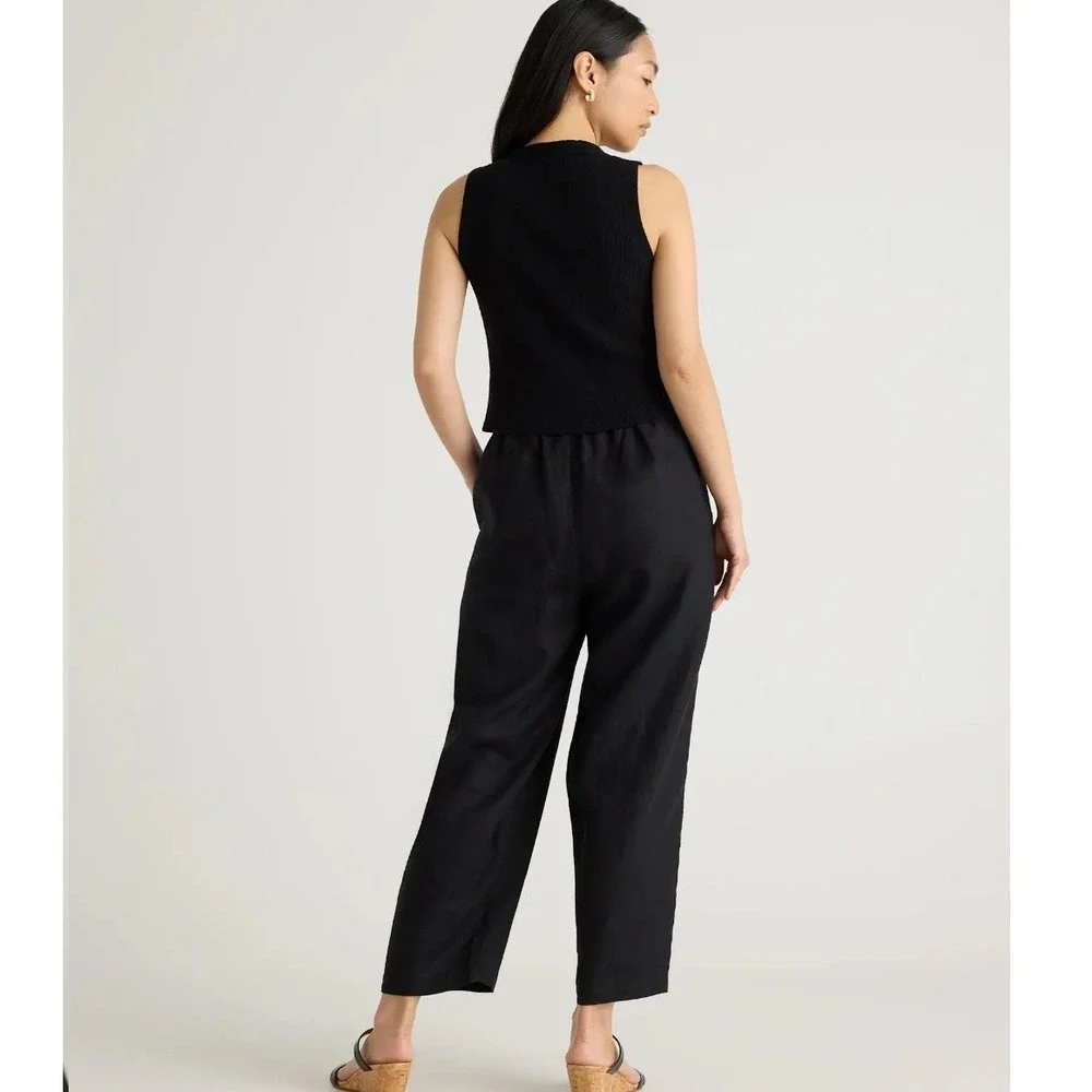 Quince Womens Black 100% European Flax Linen Elastic Waist Pants Size M